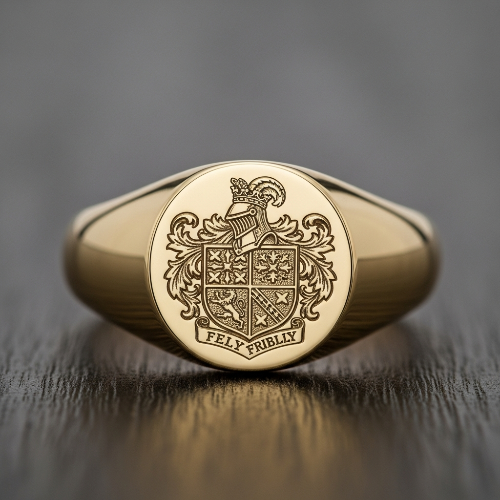 Bague chevalière avec blason familial