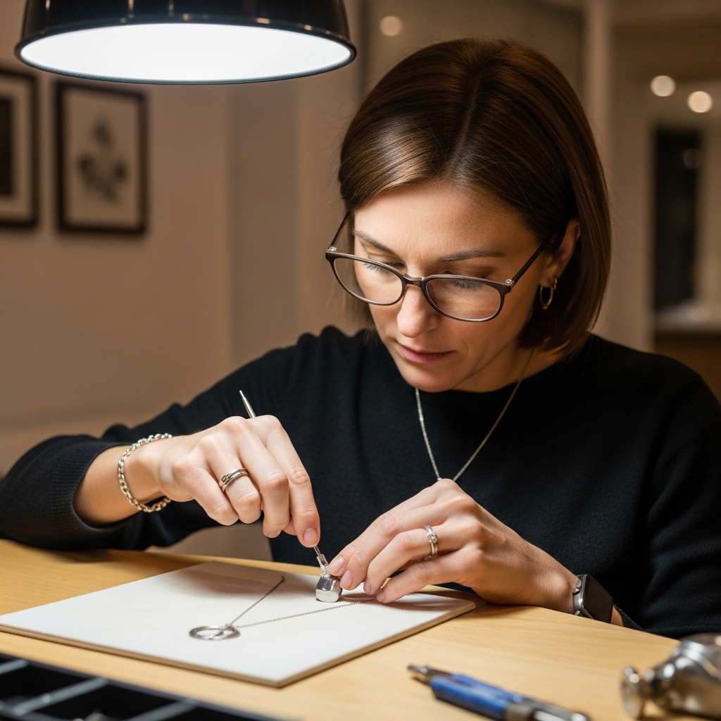 Artisan bijoutier travaillant sur une création