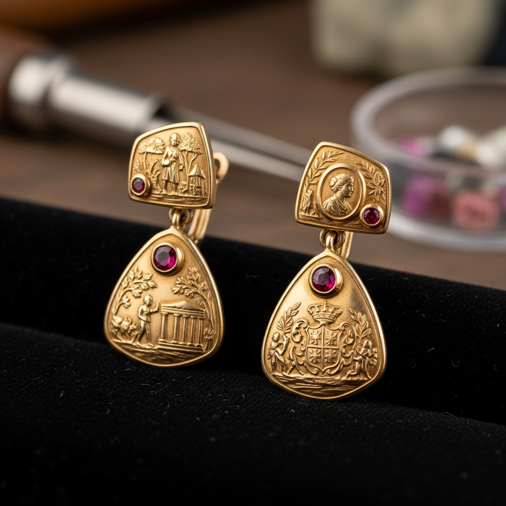 Broche ancienne transformée en boucles d'oreilles