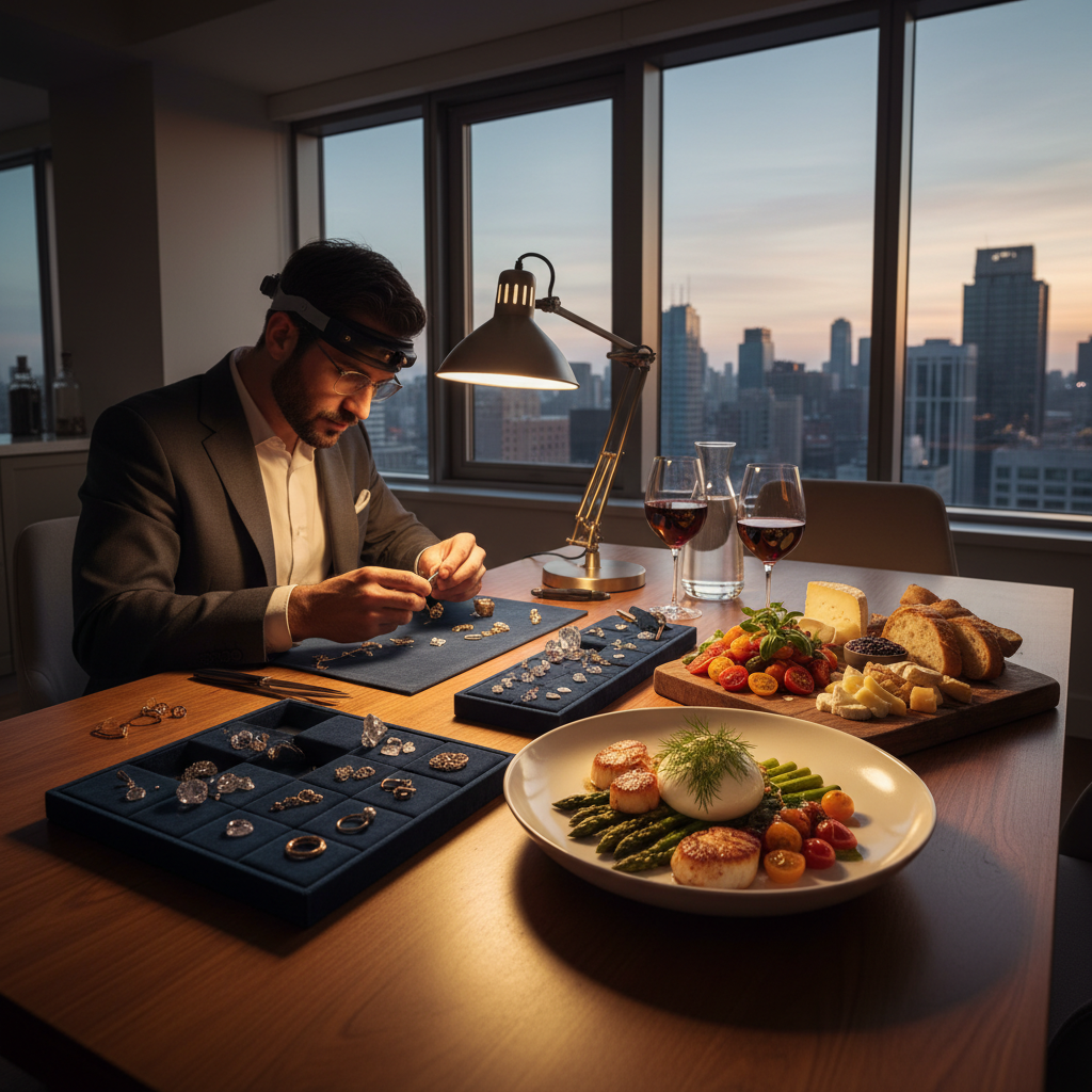 Bijoutier en consultation à domicile avec une famille